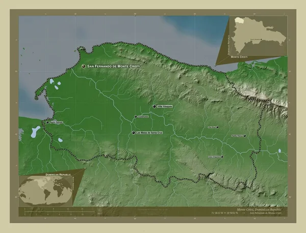 Monte Cristi Dominikai Köztársaság Tartomány Magassági Térkép Színes Wiki Stílusban — Stock Fotó