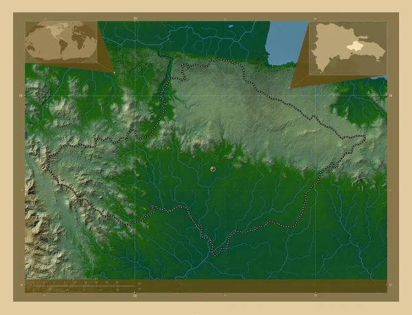 Monte Plata Província República Dominicana Mapa Elevação Colorido Com Lagos — Fotografia de Stock