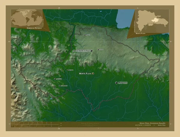 Monte Plata Província República Dominicana Mapa Elevação Colorido Com Lagos — Fotografia de Stock