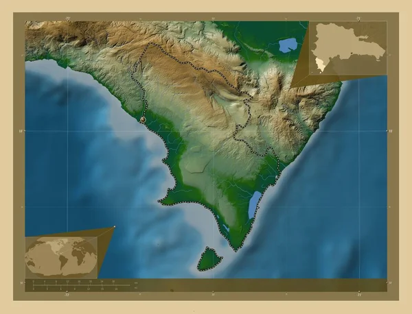 Pedernales Province Dominican Republic Colored Elevation Map Lakes Rivers Corner — Stock Photo, Image