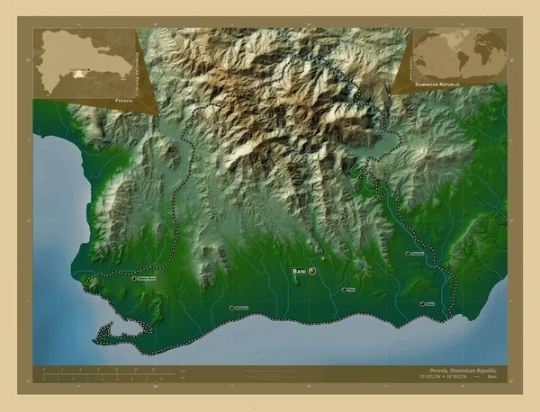 Peravia Province Dominican Republic Colored Elevation Map Lakes Rivers Locations — Stock Photo, Image