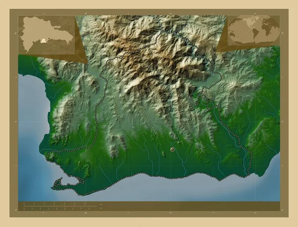 Peravia Provincia Della Repubblica Dominicana Mappa Elevazione Colorata Con Laghi — Foto Stock