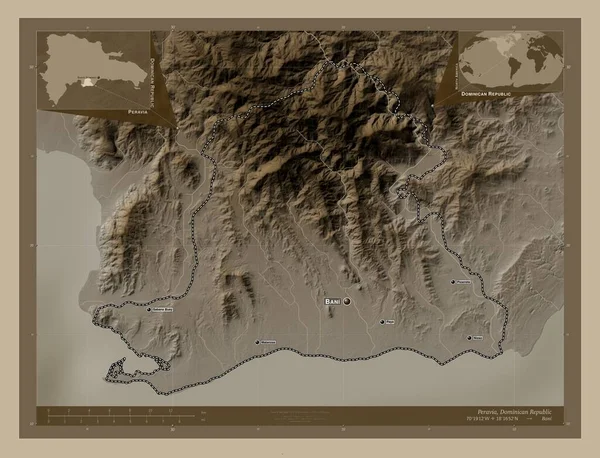 Peravia Provincia República Dominicana Mapa Elevación Coloreado Tonos Sepia Con — Foto de Stock