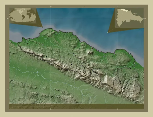 Puerto Plata Prowincja Dominikany Mapa Wzniesień Kolorowa Stylu Wiki Jeziorami — Zdjęcie stockowe