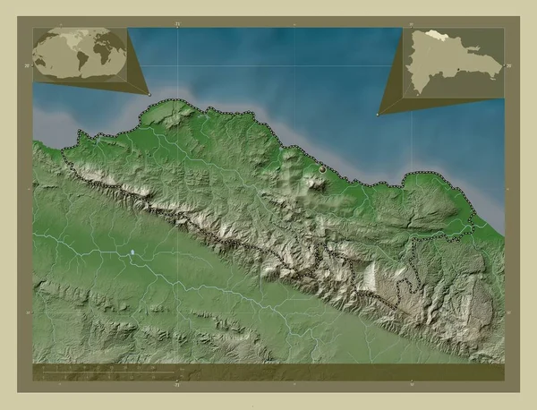 Puerto Plata Prowincja Dominikany Mapa Wzniesień Kolorowa Stylu Wiki Jeziorami — Zdjęcie stockowe