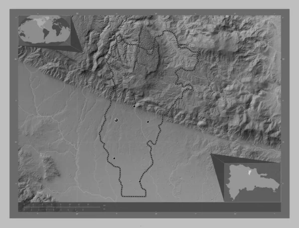 Salcedo Prowincja Dominikany Mapa Wzniesień Skali Szarości Jeziorami Rzekami Lokalizacje — Zdjęcie stockowe