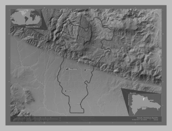 Salcedo Provincia Della Repubblica Dominicana Mappa Elevazione Scala Grigi Con — Foto Stock