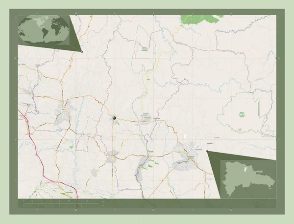 ドミニカ共和国のサルセド州 ストリートマップを開く コーナー補助位置図 — ストック写真