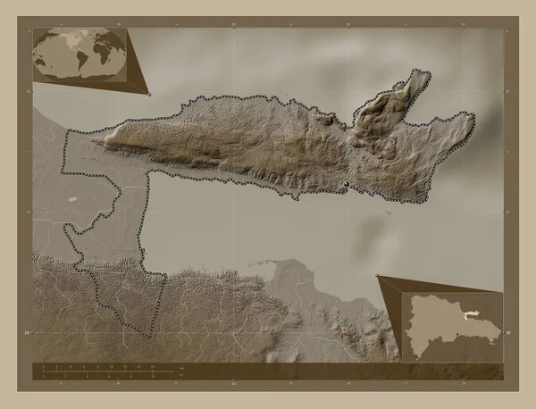 Самана Провинция Доминиканская Республика Карта Высоты Окрашенная Сепиевые Тона Озерами — стоковое фото