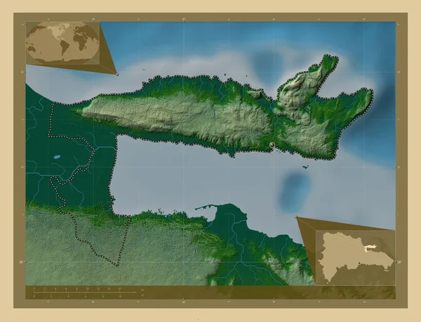 Samana Provincia Della Repubblica Dominicana Mappa Elevazione Colorata Con Laghi — Foto Stock