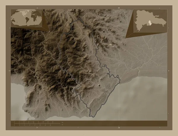 San Cristobal Επαρχία Δομινικανής Δημοκρατίας Υψόμετρο Χάρτη Χρωματισμένο Τόνους Σέπια — Φωτογραφία Αρχείου