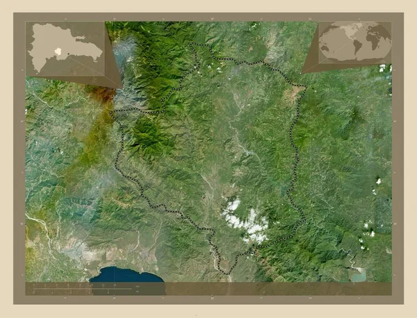 ドミニカ共和国のサンノゼ オコア州 高解像度衛星地図 地域の主要都市の場所 コーナー補助位置図 — ストック写真