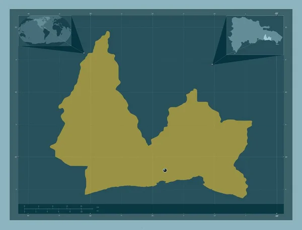 ドミニカ共和国のサンペドロ マコーリス州 しっかりした色の形 コーナー補助位置図 — ストック写真