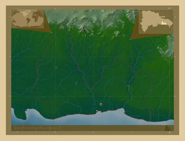 San Pedro Macoris Prowincja Dominikany Kolorowa Mapa Wzniesień Jeziorami Rzekami — Zdjęcie stockowe