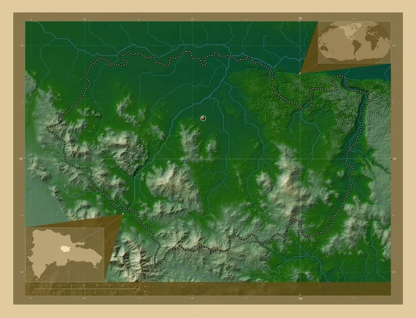 Sanchez Ramirez Επαρχία Της Δομινικανής Δημοκρατίας Χρωματιστός Υψομετρικός Χάρτης Λίμνες — Φωτογραφία Αρχείου