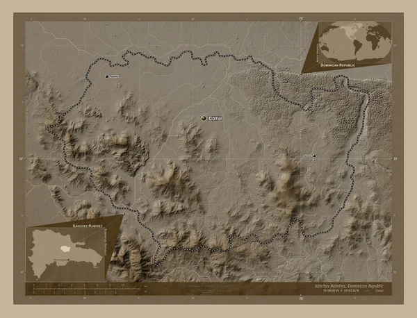 Sánchez Ramírez Provincia República Dominicana Mapa Elevación Coloreado Tonos Sepia —  Fotos de Stock