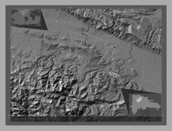 Santiago Prowincja Dominikany Dwupoziomowa Mapa Jeziorami Rzekami Lokalizacje Dużych Miast — Zdjęcie stockowe