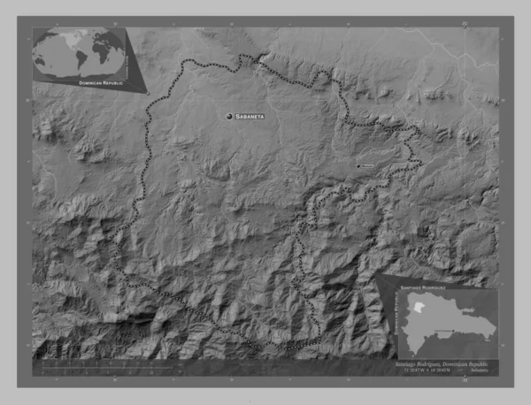 Santiago Rodriguez Dominikaanisen Tasavallan Maakunta Harmaasävykartta Järvistä Joista Alueen Suurimpien — kuvapankkivalokuva