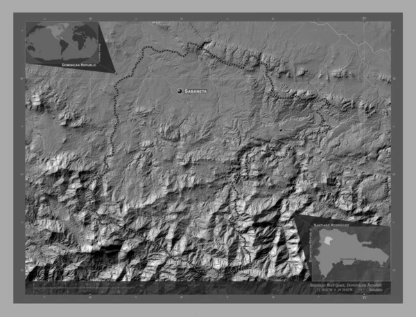 Santiago Rodriguez Prowincja Dominikany Dwupoziomowa Mapa Jeziorami Rzekami Lokalizacje Nazwy — Zdjęcie stockowe