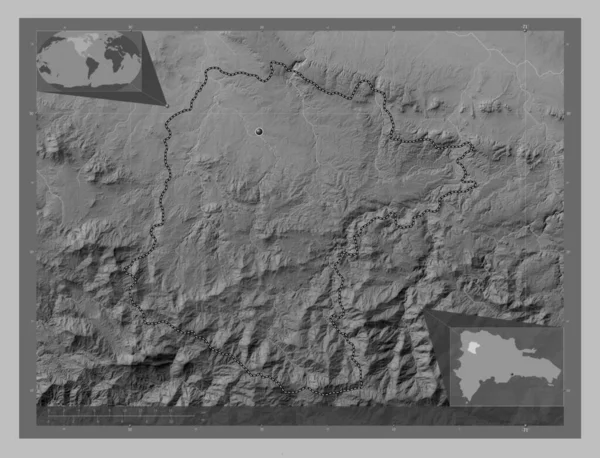 Santiago Rodriguez Province Dominican Republic Grayscale Elevation Map Lakes Rivers — Stock Photo, Image