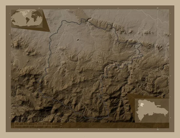 Сантьяго Родригес Провинция Доминиканская Республика Карта Высоты Окрашенная Сепиевые Тона — стоковое фото