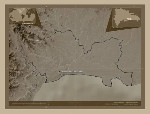 Santo Domingo Provincia República Dominicana Mapa Elevación Coloreado Tonos Sepia —  Fotos de Stock