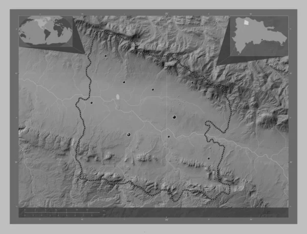 Valverde Province Dominican Republic Grayscale Elevation Map Lakes Rivers Locations — Stock Photo, Image