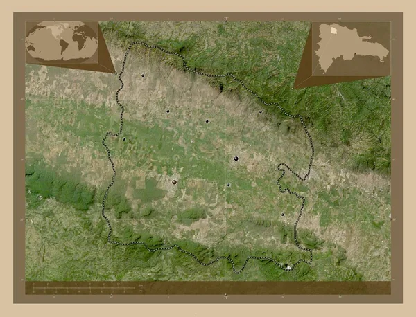Valverde 多米尼加共和国省 低分辨率卫星地图 该区域主要城市的所在地点 角辅助位置图 — 图库照片