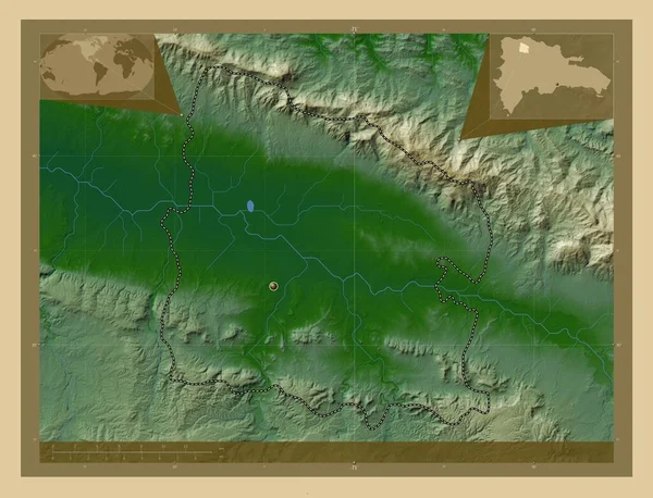 Valverde Prowincja Dominikany Kolorowa Mapa Wzniesień Jeziorami Rzekami Pomocnicze Mapy — Zdjęcie stockowe