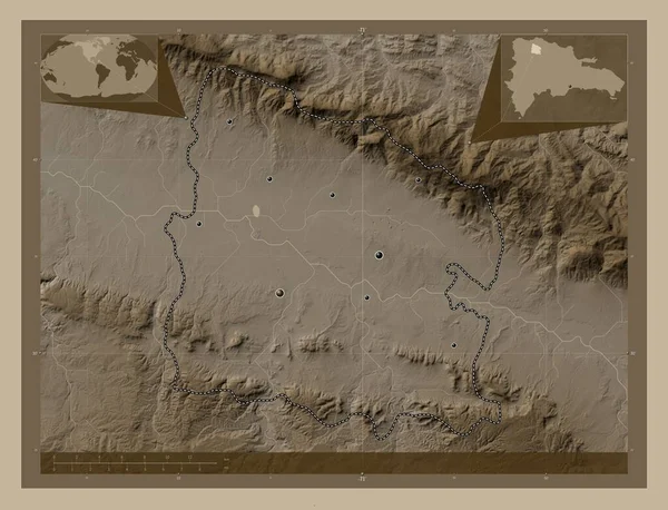Valverde Επαρχία Της Δομινικανής Δημοκρατίας Υψόμετρο Χάρτη Χρωματισμένο Τόνους Σέπια — Φωτογραφία Αρχείου