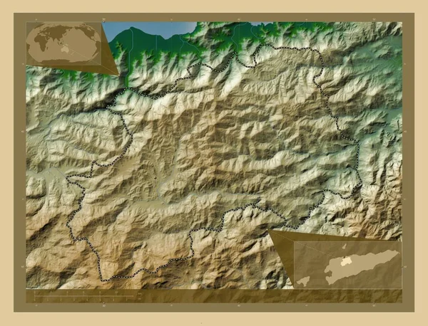 Aileu Gemeente Oost Timor Gekleurde Hoogtekaart Met Meren Rivieren Locaties — Stockfoto