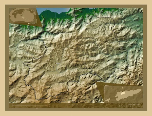 Aileu Obec Východní Timor Barevná Mapa Jezery Řekami Umístění Názvy — Stock fotografie