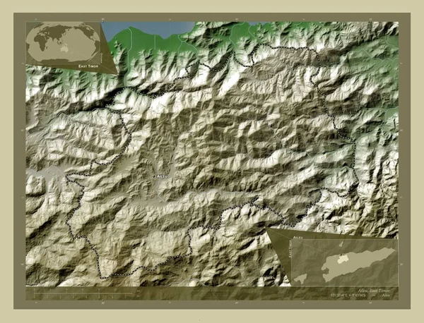 Aileu Östtimors Kommun Höjd Karta Färgad Wiki Stil Med Sjöar — Stockfoto