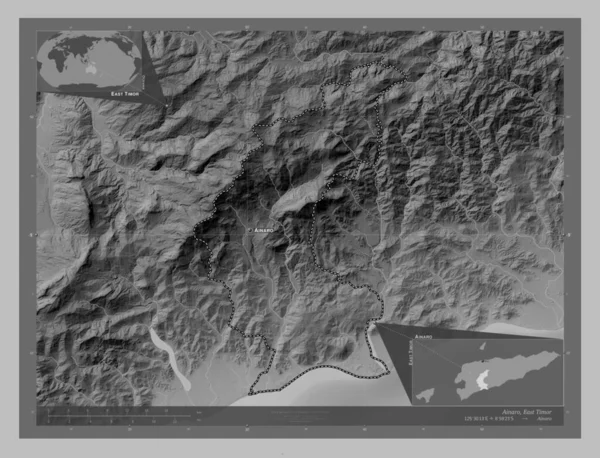 Ainaro Östtimors Kommun Grayscale Höjdkarta Med Sjöar Och Floder Platser — Stockfoto