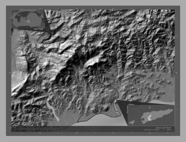 Айнаро Муніципалітет Східного Тимору Білевелівська Карта Висот Озерами Річками Місця — стокове фото