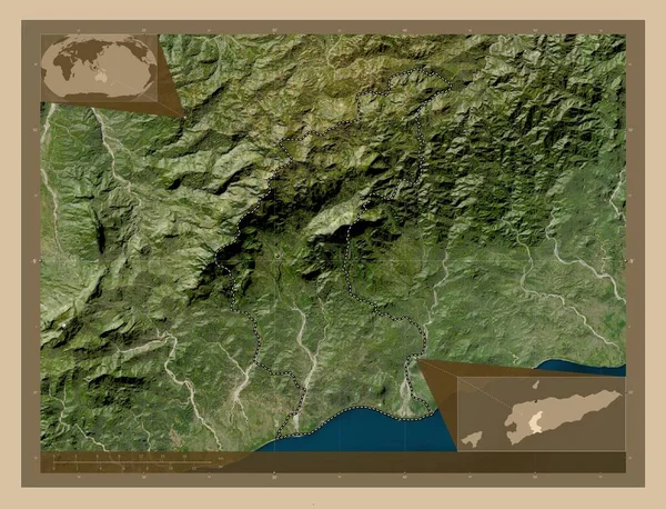 東チモールの自治体Ainaro 低解像度衛星地図 コーナー補助位置図 — ストック写真