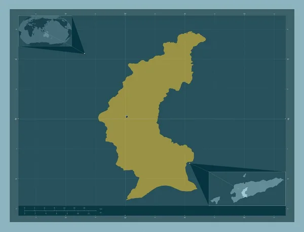 东帝汶Ainaro市 固体的颜色形状 该区域主要城市的所在地点 角辅助位置图 — 图库照片