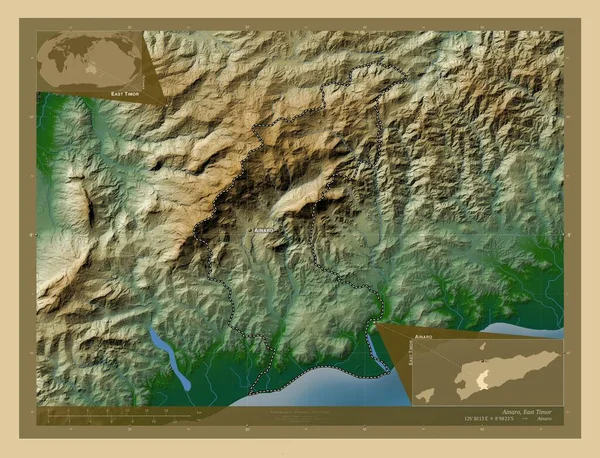 Ainaro Municipality East Timor Colored Elevation Map Lakes Rivers Locations — Stock Photo, Image