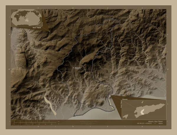 Ainaro Gemeente Oost Timor Hoogtekaart Gekleurd Sepia Tinten Met Meren — Stockfoto