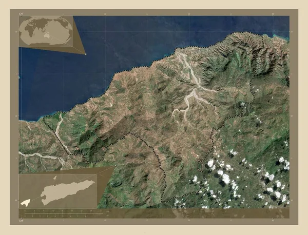 Oecusse Kelet Timor Település Nagy Felbontású Műholdas Térkép Saroktérképek Kiegészítő — Stock Fotó
