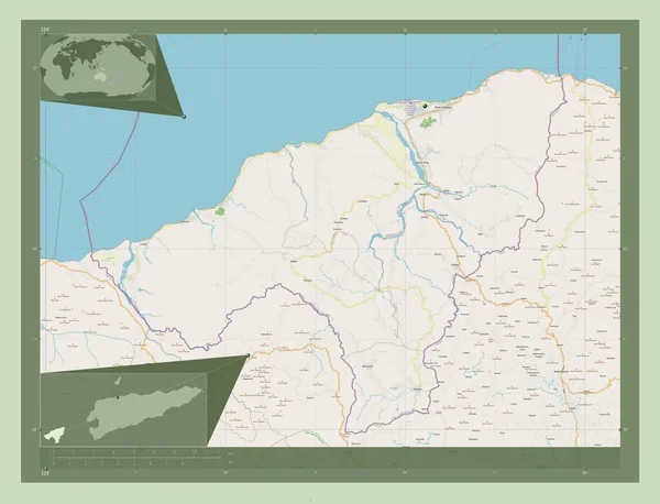 Oecusse Comune Timor Est Mappa Stradale Aperta Località Delle Principali — Foto Stock