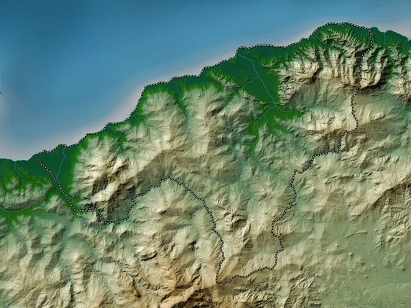 Oecusse Östtimors Kommun Färgad Höjdkarta Med Sjöar Och Floder — Stockfoto
