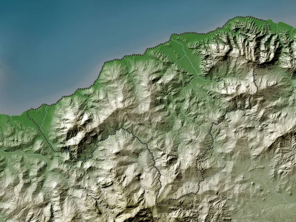 東チモールの自治体だ 湖や川とWikiスタイルで着色された標高マップ — ストック写真