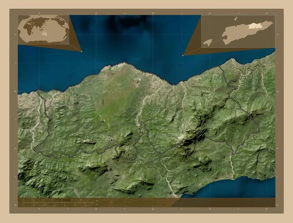 Baucau 东帝汶市 低分辨率卫星地图 该区域主要城市的所在地点 角辅助位置图 — 图库照片