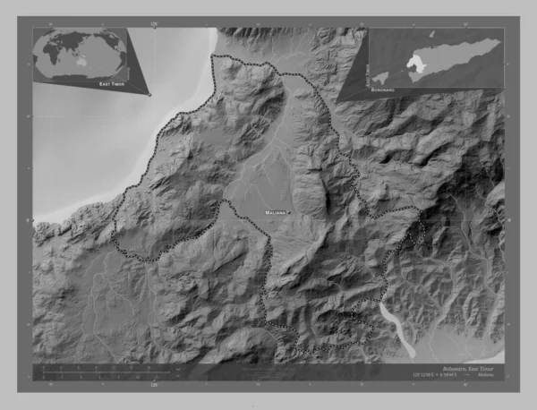 Bobonaro Comune Timor Est Mappa Elevazione Scala Grigi Con Laghi — Foto Stock