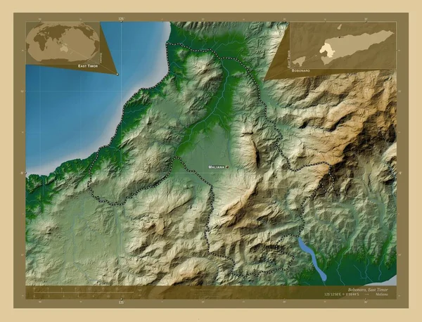 Bobonaro Municipio Timor Oriental Mapa Elevación Colores Con Lagos Ríos — Foto de Stock