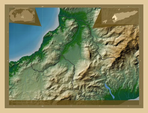 Bobonaro Municipality East Timor Colored Elevation Map Lakes Rivers Corner — Stock Photo, Image