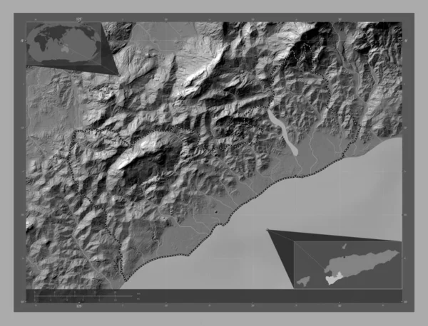 Covalima Gmina Timoru Wschodniego Dwupoziomowa Mapa Jeziorami Rzekami Pomocnicze Mapy — Zdjęcie stockowe