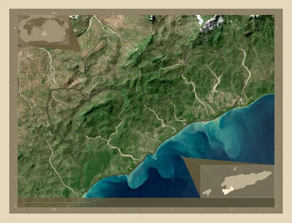 Covalima Δήμος Ανατολικού Τιμόρ Υψηλής Ανάλυσης Δορυφορικός Χάρτης Τοποθεσίες Μεγάλων — Φωτογραφία Αρχείου