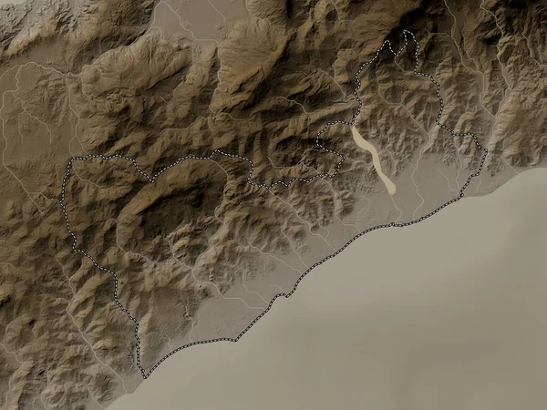 Covalima Municipality East Timor Elevation Map Colored Sepia Tones Lakes — Stock Photo, Image